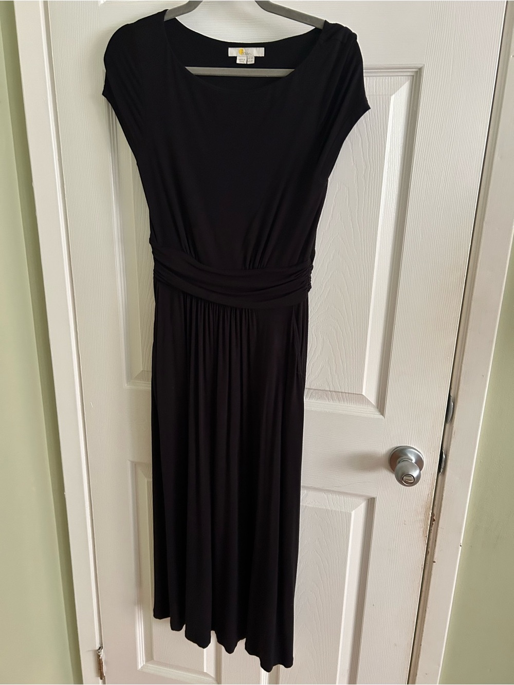 Boden Black Gathered-Waist Midi Dress Sz 6